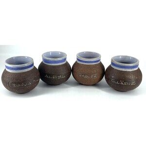 Gabriel Sweden Pottery Small Jars Blue/Brn MCM Gladje, Karlek, Albyl, Runda Ord